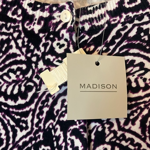 NWT Madison Lightweight Cardigan Sweater Plum White Floral Leaf Boho Print Sz XL - Picture 2 of 11